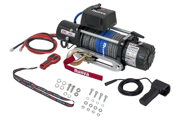 Лебёдка автомобильная электрическая 12V Runva 9500 lbs 4350 кг (синтетический трос) EWV9500SSR