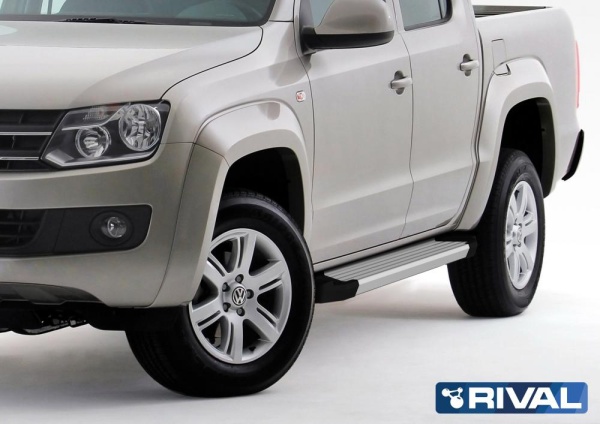 Порог-площадка "Silver" F193AL + комплект крепежа RIVAL Volkswagen Amarok 2010-2016  F193AL.5803.1