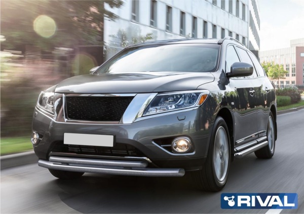Защита переднего бампера d76+d57 RIVAL Nissan Pathfinder 2014-2016-2017  R.4121.002