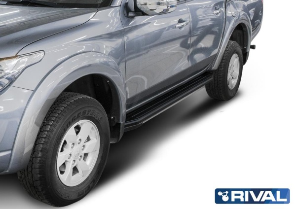 Порог-площадка "Premium-Black" A193ALB + комплект крепежа RIVAL Mitsubishi L200  A193ALB.4003.1