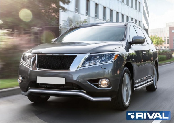 Защита переднего бампера d57 волна RIVAL Nissan Pathfinder 2014-2016-2017  R.4121.003