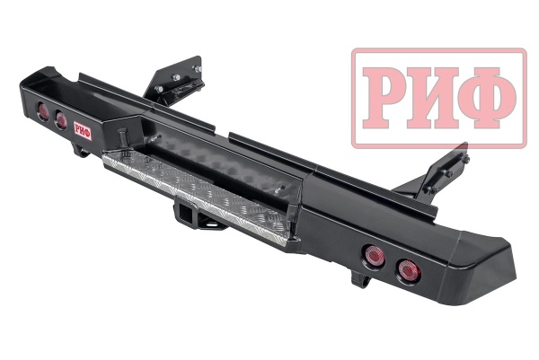 Бампер РИФ силовой задний Mitsubishi L200 2019+ с квадратом под фаркоп и фонарями RIF005-21150