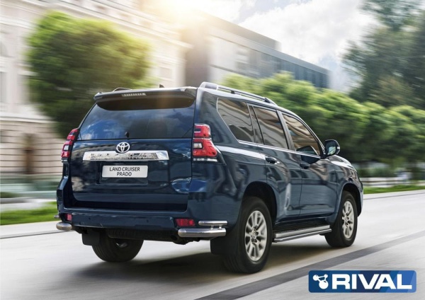 Защита заднего бампера d76+d42 уголки RIVAL Toyota Land Cruiser 150 Prado 2017-  R.5721.007