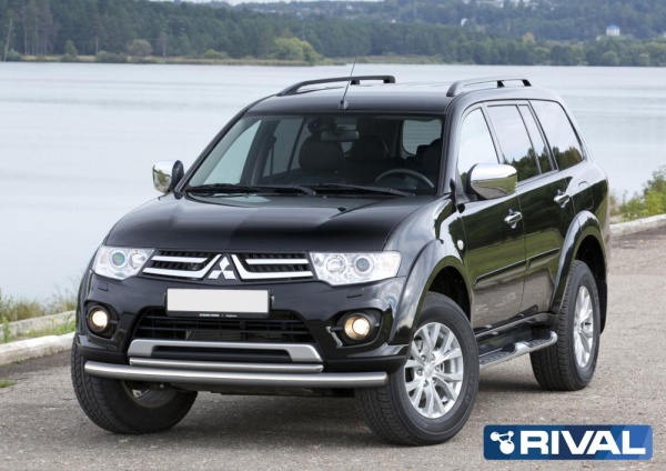 Защита переднего бампера d76+d42 RIVAL Mitsubishi Pajero Sport 2008-2013-2016  R.4007.002