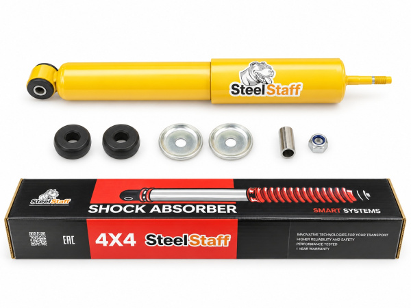 Амортизатор SteelStaff передний Chevrolet Niva усиленный штатный и лифт 50 мм SSF-1232 — предметное фото на белом фоне