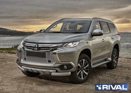 Решетка бампера d10 RIVAL Mitsubishi Pajero Sport 2016-  G.4003.001