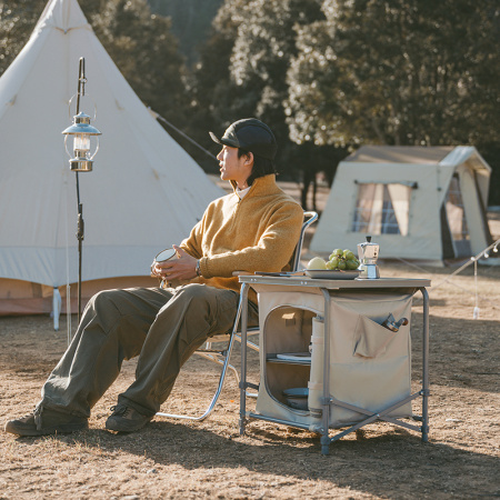 Стол туристический Naturehike MINI, 48х48х54 см, складной, с отделением для посуды, бежевый CNH22JU031-OC