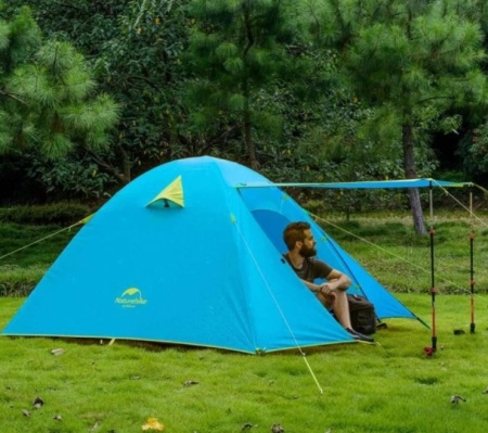 Палатка Naturehike P-Series 3-местная, алюминиевый каркас, голубая NH18Z033-P-3SBL