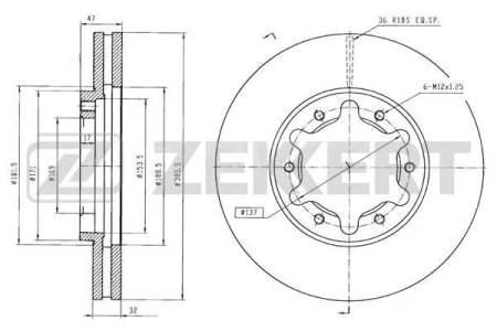 Диск тормозной передний Nissan Patrol (GU Y61) 97- Zekkert BS-5643 BS5643