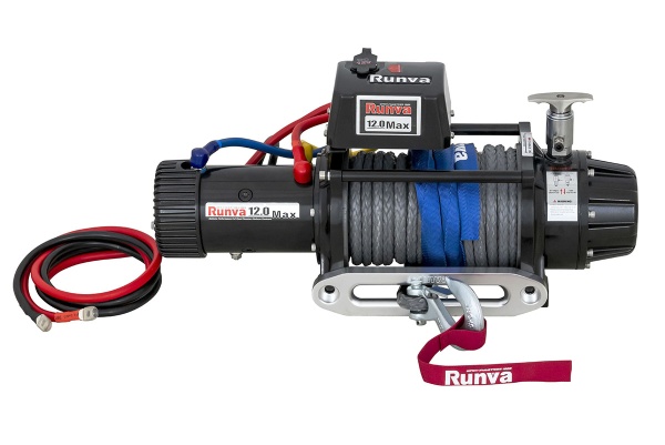 Лебёдка автомобильная электрическая 12V Runva 12000 lbs 5443 кг влагозащищённая, комбинированный роспуск, синтетический трос EWB12000FSSRMAC