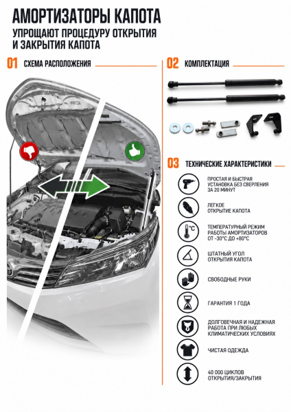 Схема изделия: Амортизаторы капота, 2 шт. Rival Toyota Hilux 2006-2014 A.ST.5704.1