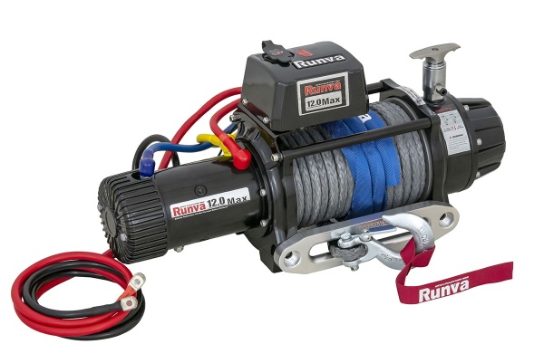Лебёдка автомобильная электрическая 12V Runva 12000 lbs 5443 кг влагозащищённая, комбинированный роспуск, синтетический трос EWB12000FSSRMAC