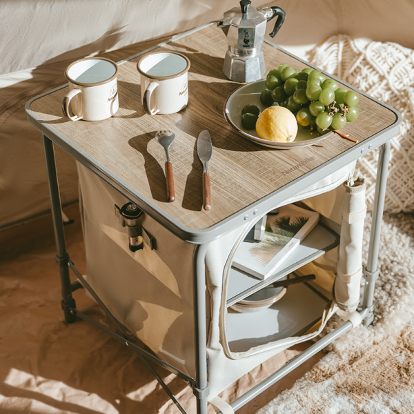Стол туристический Naturehike MINI, 48х48х54 см, складной, с отделением для посуды, бежевый CNH22JU031-OC