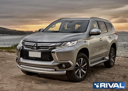 Защита переднего бампера d76+d57 RIVAL Mitsubishi Pajero Sport 2016-  R.4012.001