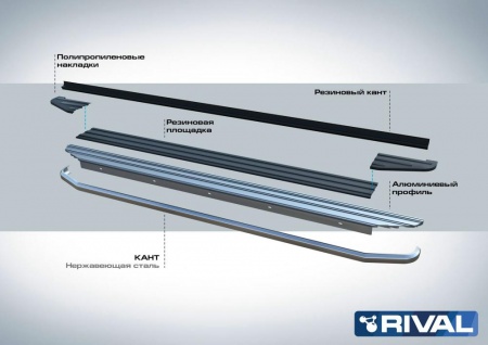 Порог-площадка "Premium" A128ALP + комплект крепежа RIVAL Lada 4x4  A128ALP.6004.1
