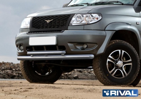Защита переднего бампера d76+d57 RIVAL UAZ Patriot 2005-2014  R.6301.003