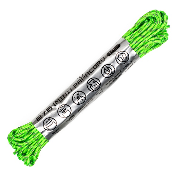 Паракорд 275 (мини) CORD nylon 10м световозвращающий (neon green)  275.N10.LM.N.GR