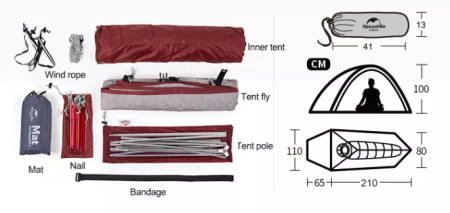 Палатка Naturehike Cloud Up Si 1-местная, алюминиевый каркас, сверхлегкая, серо-красный NH18T010-T-DLG