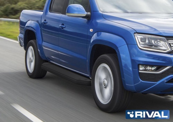 Порог-площадка "Premium-Black" A193ALB + комплект крепежа RIVAL Volkswagen Amarok 2016-  A193ALB.5803.2