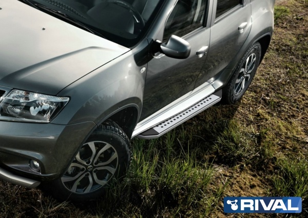 Порог-площадка "Bmw-Style" B173AL + комплект крепежа RIVAL Renault Duster 2011-2015-/ Nissan Terrano 2014-  B173AL.4701.3