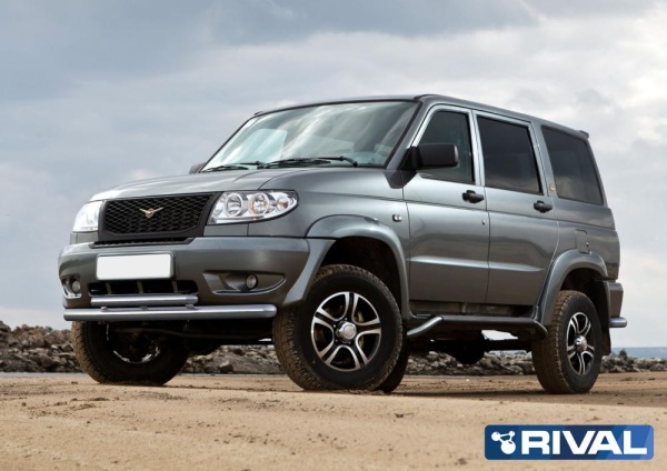 Защита переднего бампера d76+d57 RIVAL UAZ Patriot 2005-2014  R.6301.003
