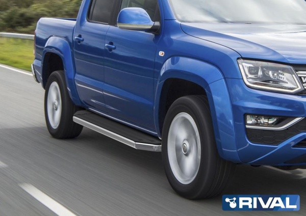 Порог-площадка "Premium" A193ALP + комплект крепежа RIVAL Volkswagen Amarok 2016-  A193ALP.5803.2