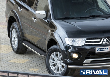 Порог-площадка "Premium" A173ALP + комплект крепежа RIVAL Mitsubishi Pajero Sport 2008-2013-2016  A173ALP.4003.1