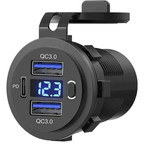 Розетка USB QC 3.0х2, PD с вольтметром и выключателем RIF22-4-1017400