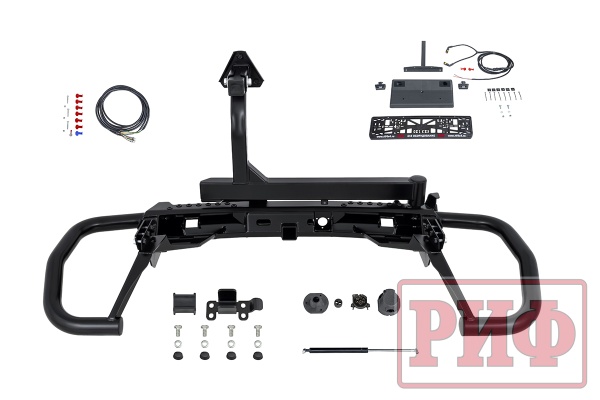 Бампер РИФ задний силовой/защита штатного бампера Mitsubishi Pajero Sport 2021+ c квадратом под фаркоп, калиткой, подсветкой номера RIFPS3-21076S