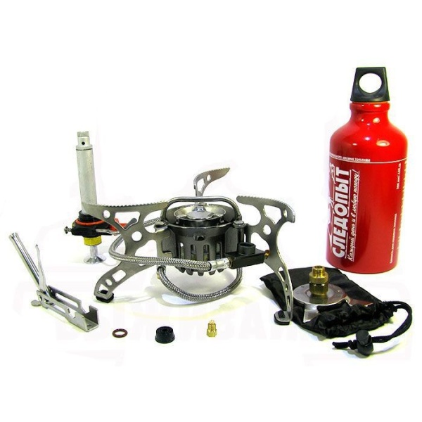 Горелка газовая портативная мультитопливная СЛЕДОПЫТ "Огонь Прометея-1" (улучшенный насос+чехол)  PF-GSP-M02M