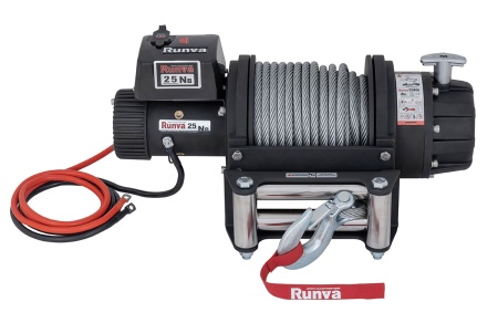 Лебёдка электрическая 12V Runva 25000 lbs влагозащищенная, стальной трос EWB25000S