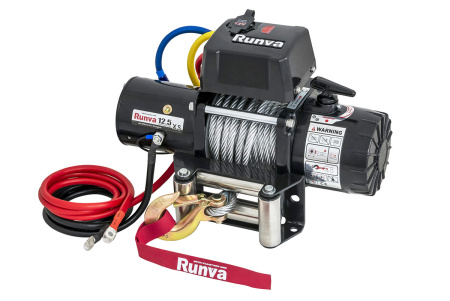 Лебёдка электрическая 12V Runva 12500 lbs 5670 кг короткий барабан, стальной трос 12.5XS