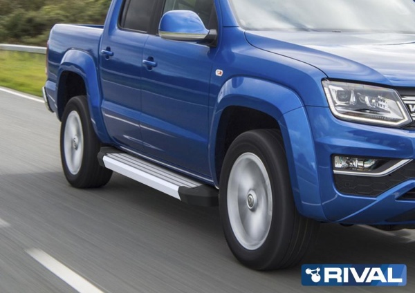 Порог-площадка "Silver" F193AL + комплект крепежа RIVAL Volkswagen Amarok 2016-  F193AL.5803.2