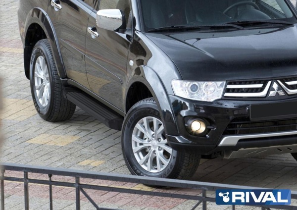 Порог-площадка "Black" F173ALB + комплект крепежа RIVAL Mitsubishi Pajero Sport 2008-2016   F173ALB.4003.1