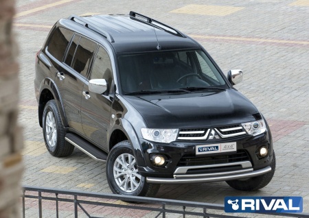 Порог-площадка "Premium" A173ALP + комплект крепежа RIVAL Mitsubishi Pajero Sport 2008-2013-2016  A173ALP.4003.1