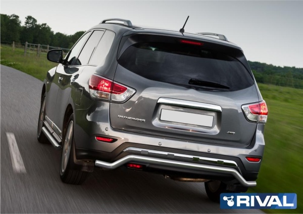 Защита заднего бампера d57 волна RIVAL Nissan Pathfinder 2014-2016 R.4121.007