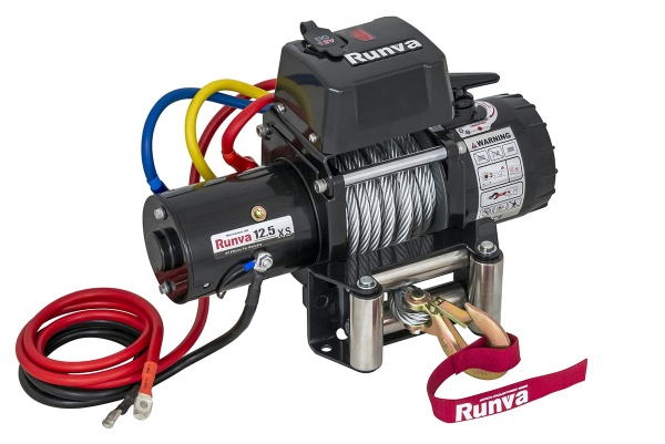 Лебёдка электрическая 12V Runva 12500 lbs 5670 кг короткий барабан, стальной трос 12.5XS