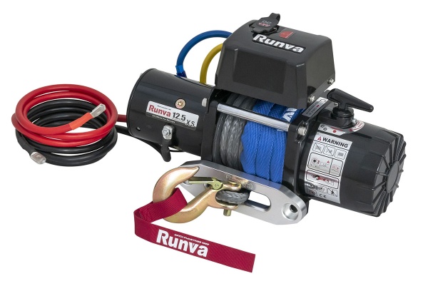Лебёдка электрическая 12V Runva 12500 lbs 5670 кг короткий барабан, синтетический трос 12.5XSSR