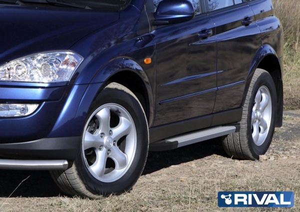 Порог-площадка "Silver" F173AL + комплект крепежа RIVAL Ssang Yong Kyron 2007-  F173AL.5301.1