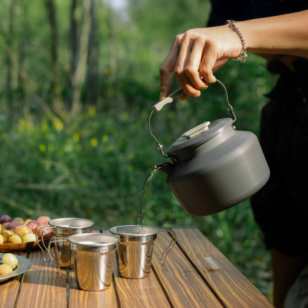 Набор посуды Naturehike туристический, чайник 1,4 л и 3 чашки, алюминий, серый CNK2450CF030-3CUP