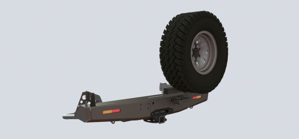 Задний силовой бампер STC для Toyota Hilux 2005-2014 с лебедкой, квадратом под фаркоп, калиткой справа и фонарями STC-TH05-BR-W-С2-L1