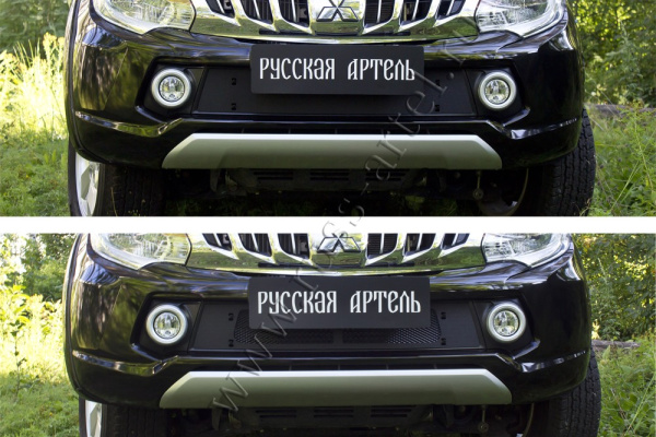 Защитная сетка и зим. заглушка решетки перед. бампера Mitsubishi L200 V 2015-2018 шагрень SRM-138902