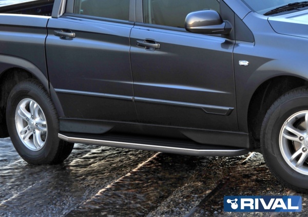 Порог-площадка "Premium" A193ALP + комплект крепежа RIVAL Ssang Yong Actyon Sport 2012-  A193ALP.5304.1