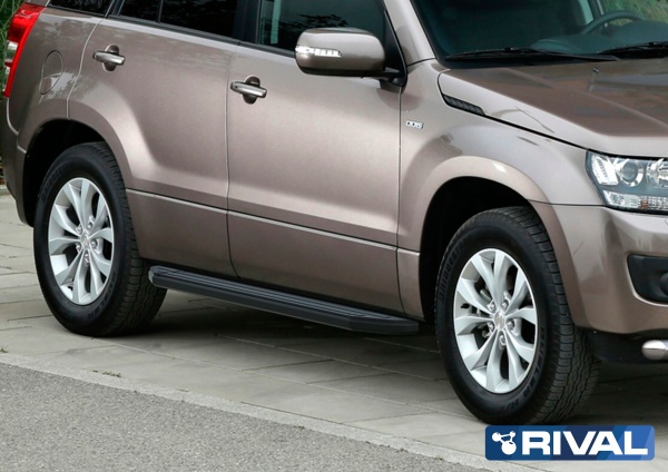 Порог-площадка "Premium-Black" A173ALB + комплект крепежа RIVAL Suzuki Grand Vitara, 5D  A173ALB.5502.2