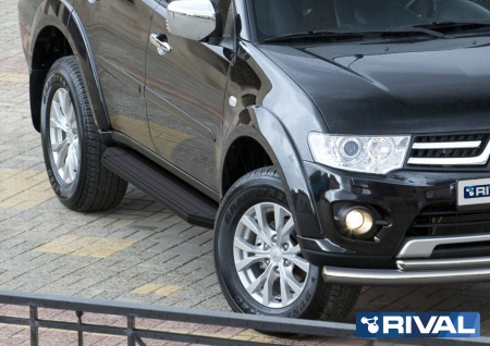 Порог-площадка "Premium-Black" A173ALB + комплект крепежа RIVAL Mitsubishi Pajero Sport  A173ALB.4003.1