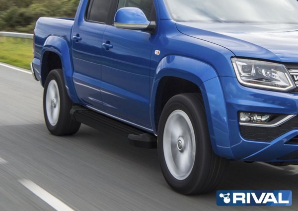 Порог-площадка "Black" F193ALB + комплект крепежа RIVAL Volkswagen Amarok 2016-  F193ALB.5803.2