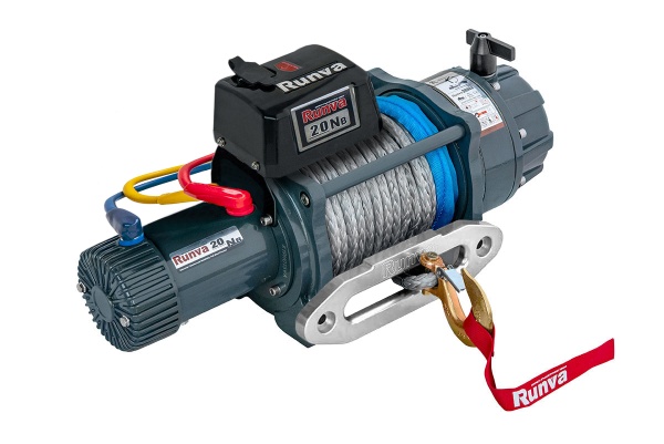 Лебёдка автомобильная электрическая 12V Runva 20000 lbs влагозащищенная, синтетический трос EWB20000SSR