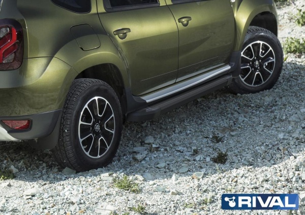 Порог-площадка "Black" F173ALB + комплект крепежа RIVAL Renault Duster/ Nissan Terrano  F173ALB.4701.3