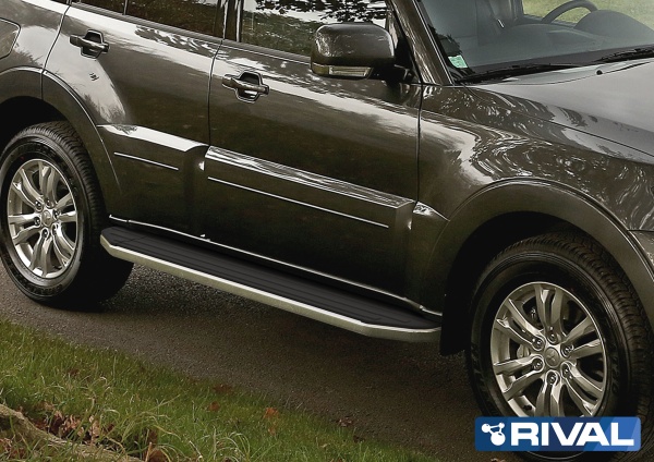 Порог-площадка "Premium" A173ALP + комплект крепежа RIVAL Mitsubishi Pajero IV 2006-2011-2014-  A173ALP.4002.1