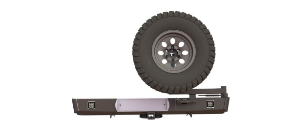 Бампер силовой задний Volkswagen Amarok с квадратом под фаркоп, калиткой и туманками STC-VA-BR-L2-C2